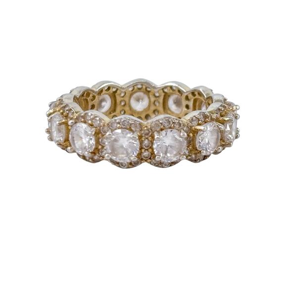 Gold-Tone Cubic Zirconia Eternity Wedding Band | Sterling Silver 925 | Size 7 - Picture 2 of 9